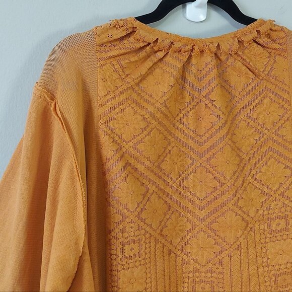 Free People Women Mae Top Medium Vneck Floral Embroidery Flowy Raw Lace Trim - Picture 6 of 13